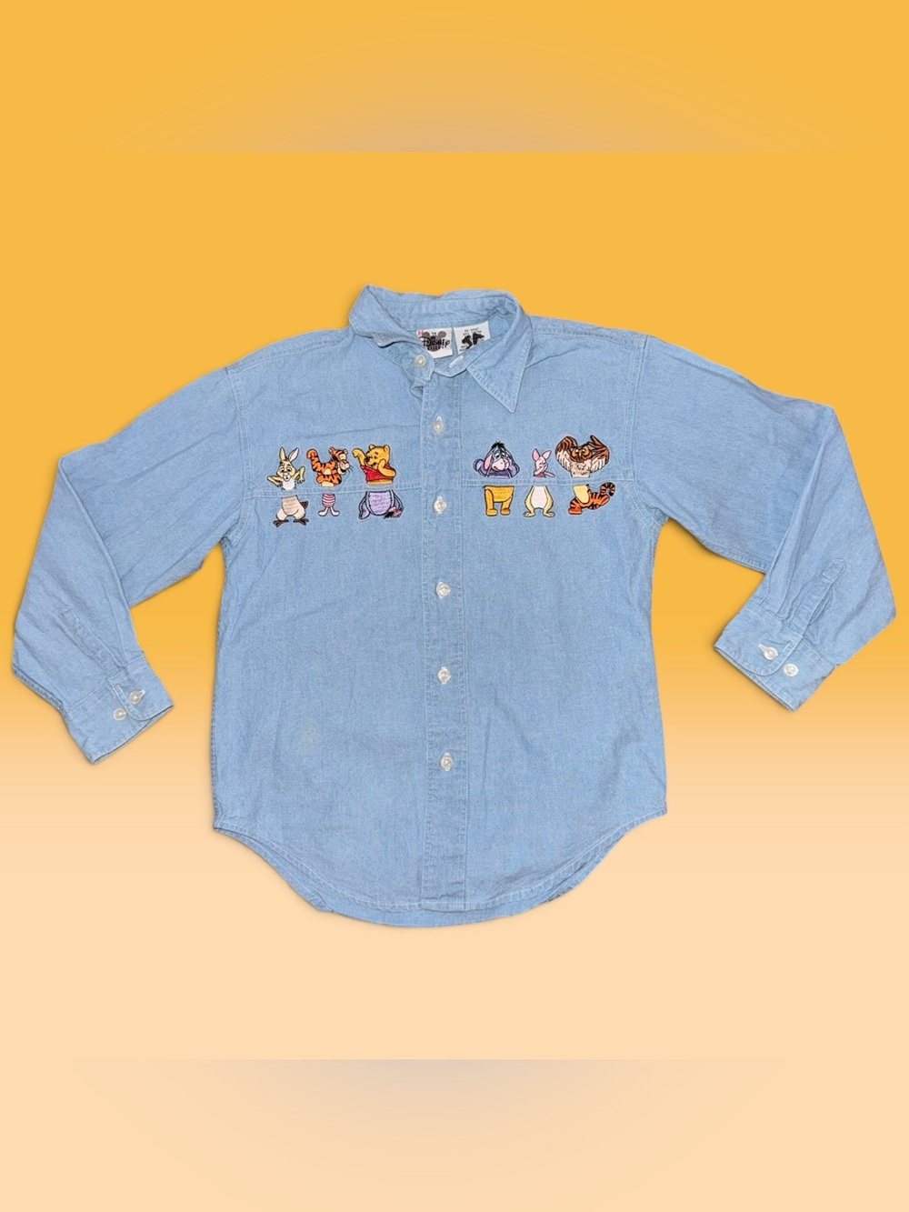 Vintage Disney Winnie the Pooh & Friends Embroidered Denim Shirt Youth 7/8